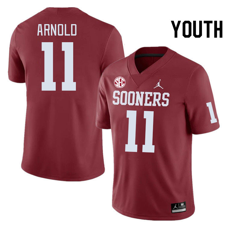 Youth #11 Jackson Arnold Oklahoma Sooners 2024 SEC Conference College Football Jerseys-Crimson